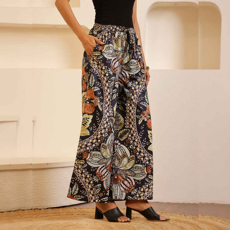Sanskrutihomes Women's Cotton Palazzos | SE-SP-17 | Black - M
