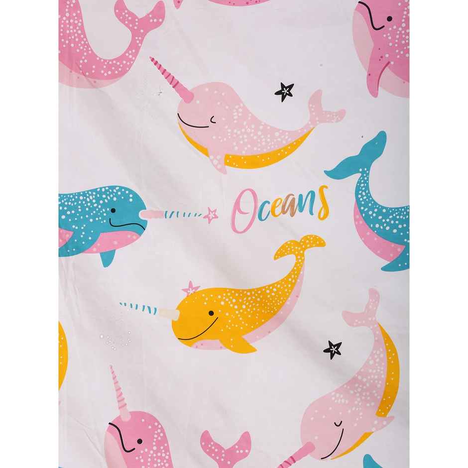 Hosta Homes 220 Gsm Glaced Cotton Dolphin Printed Double Bed Sheet With 2 Pillow Covers
