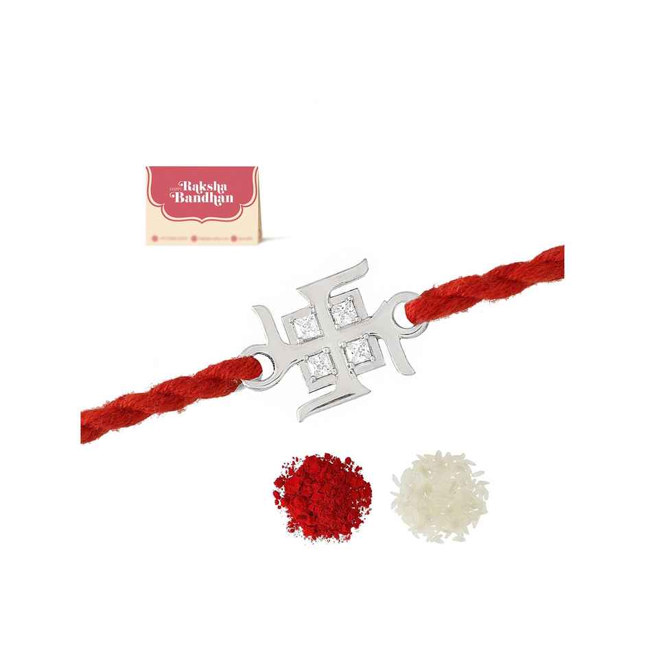 Silver 925 Sterling Silver Precious Swastik Thread Rakhi (Voylla)