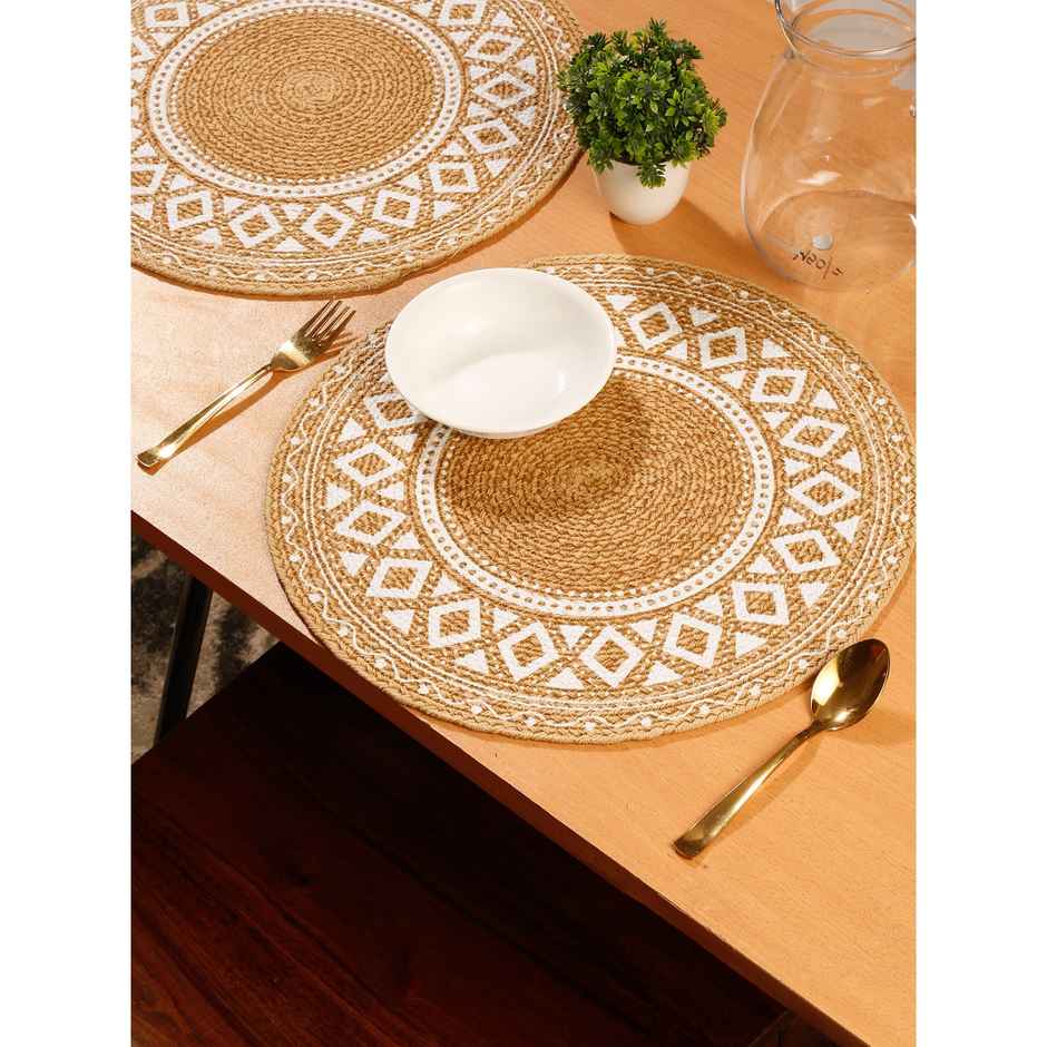 Hosta Homes Pure Cotton Geometric Pattern Digitally White& Brown Printed Table Place Mats Pack of 6