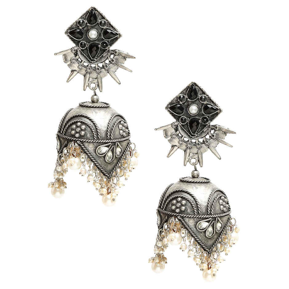 YouBella Celebrity Inspired Oxidised Silver Big Size Jhumki Earrings for Women (YBEAR - 33294)