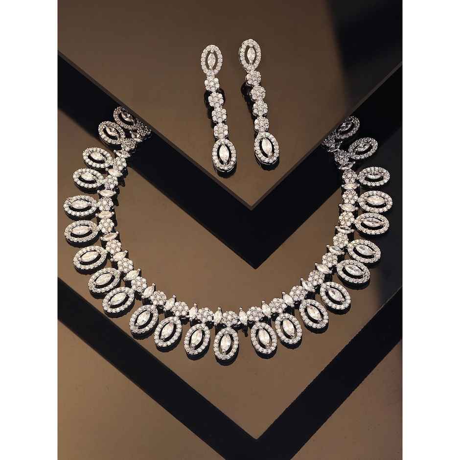 Priyaasi Silver-Plated American Diamond Studded Jewellery Set