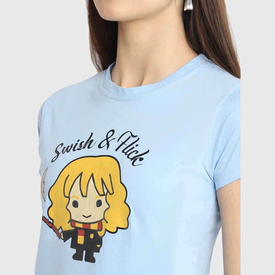 Fabflee Women Regular Cotton Printed Round Neck Tshirt | Aqua Blue | FAB-WT-41 | XL