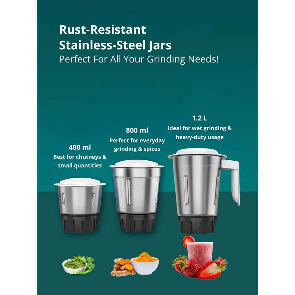 Havells 500 Watt Mojo Mixer Grinder 3 Jar | White-Light Blue