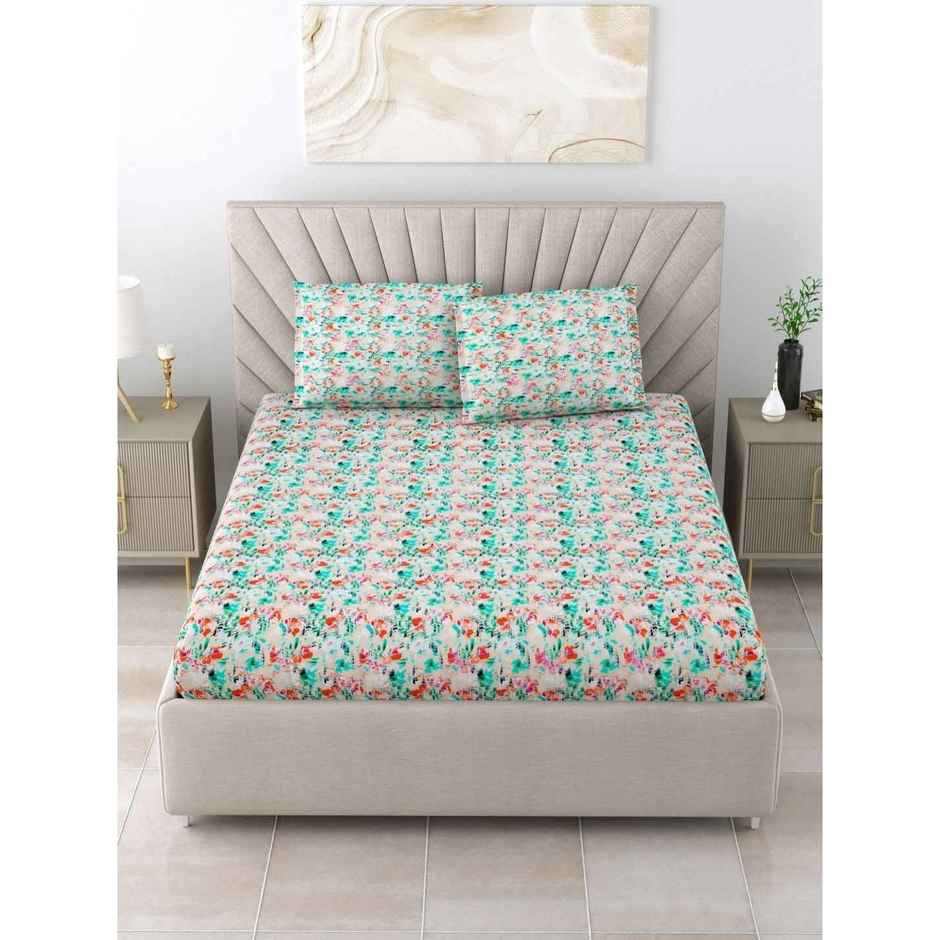 Bombay Dyeing Dream Lover 104 TC 100% Cotton Green Double Size Bedsheet with 2 Pillow Cover