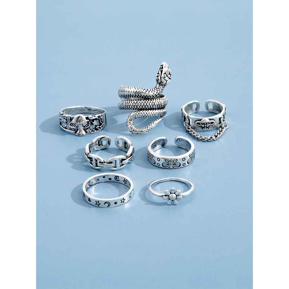 Shining Diva Fashion Set of 7 Stylish Metal Boho Midi Finger Rings for Women and Girls | 14233r