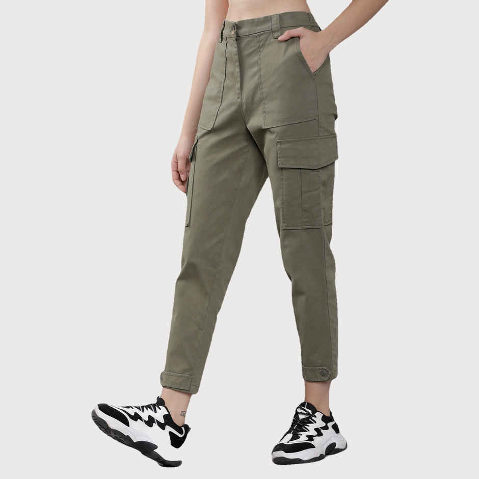 Tokyo Talkies Women's Regular Fit Solid Cargos | Olive Green - 28