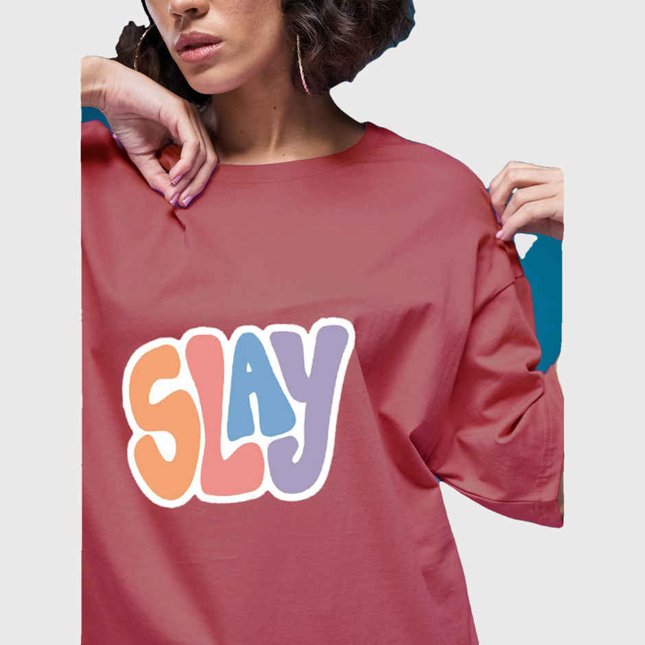 Smartees Women's Oversize Printed T-shirt | WW - 2040 | Onion Pink - XL