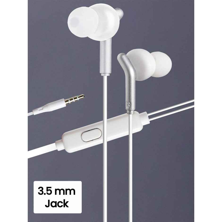 Zebronics Bro Wired Earphones with Mic, 3.5mm Audio Jack, 10mm Drivers, Phone/Tablet(White)