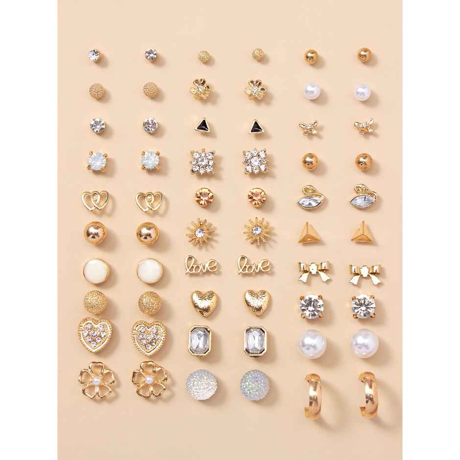 Shining Diva Fashion 30 Pairs Combo Set Stylish Crystal Pearl Earrings for Women and Girls 14784er