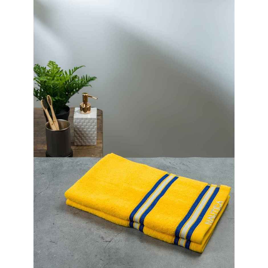Nautica Super Soft Zero Twist 100% Cotton Towel Hand Towel | Vintage Crew Stripe Solid | Yellow