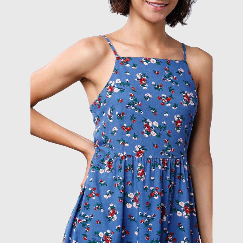 Tokyo Talkies Women's Printed Fit and Flare Dress | Blue - L