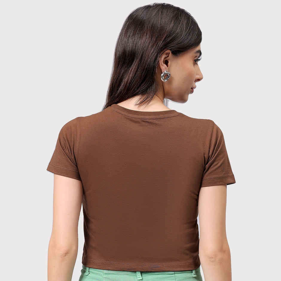 Freehand Women's Slim Solid Casual Cropped T-Shirt | Brown - S