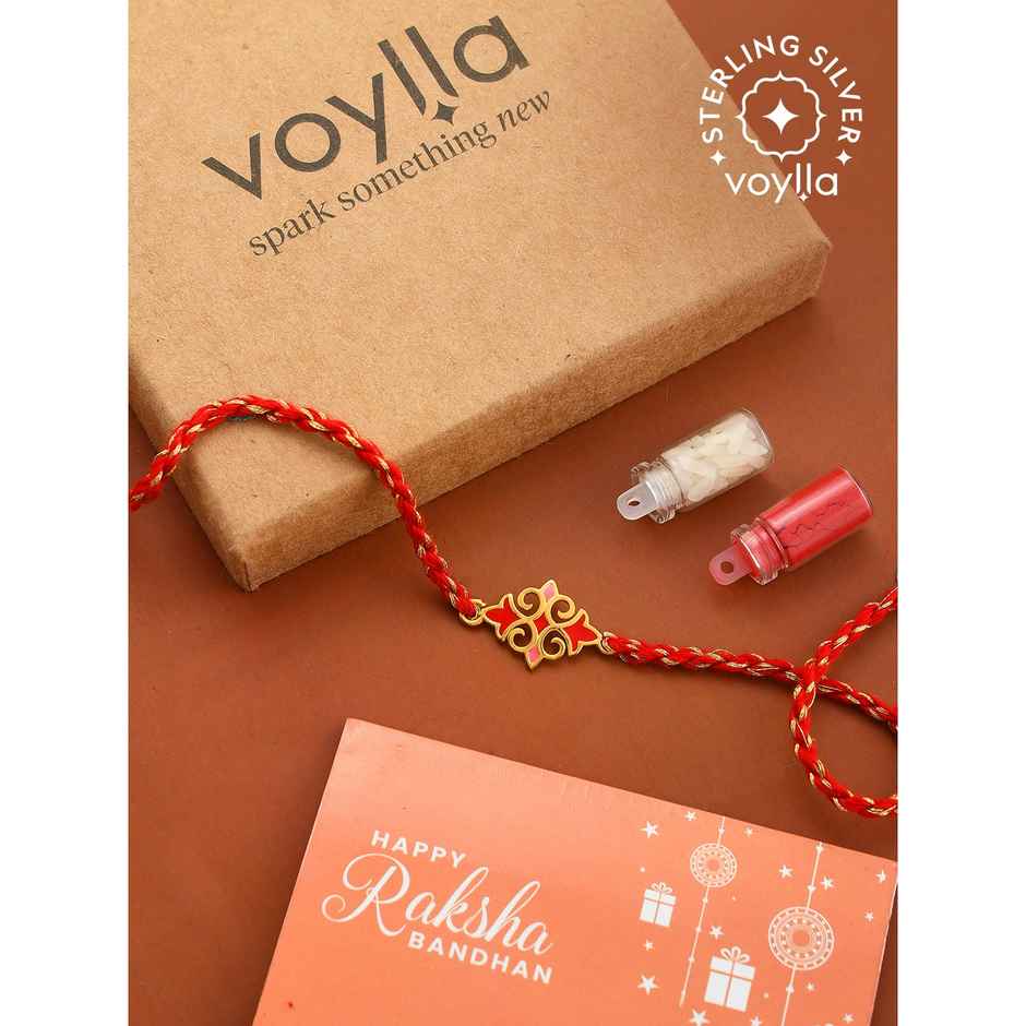 Voylla Sterling Silver Red Gold Plated Floral Thread Rakhi | Voylla Rakhi Combo
