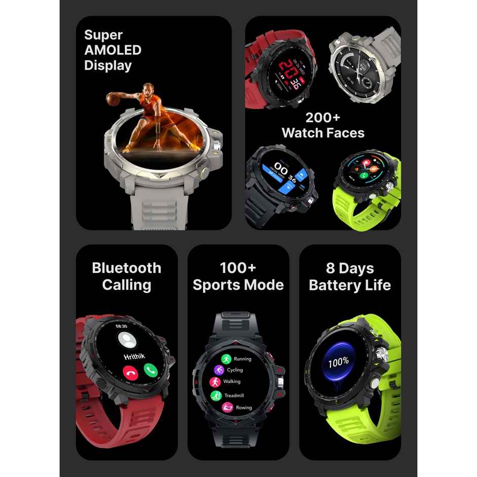 Cult Ranger XR Ultra 1.52" Amoled, Rugged, Google Fit & Strava Integrated Smartwatch (Neon Green)