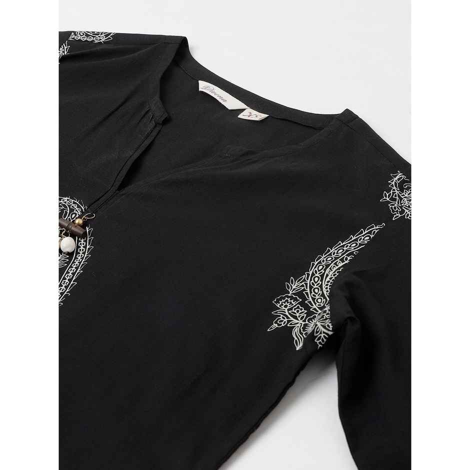 Divena Women's Cotton Straight Kurta with Curve Hem Pant Set | DK0800 | Black - S