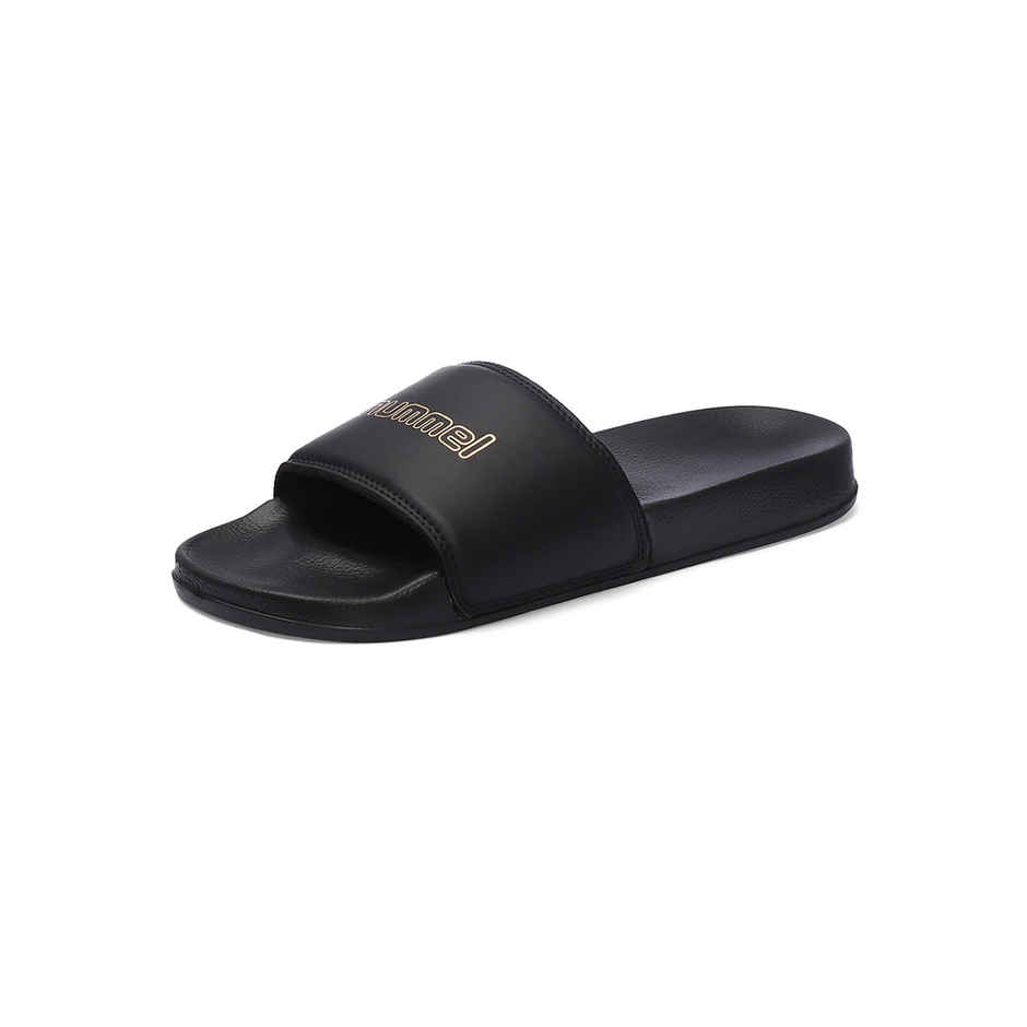 hummel Classic lightweight slides for Men with Cushioned Sole and Arch Support | Black & Gold | 9