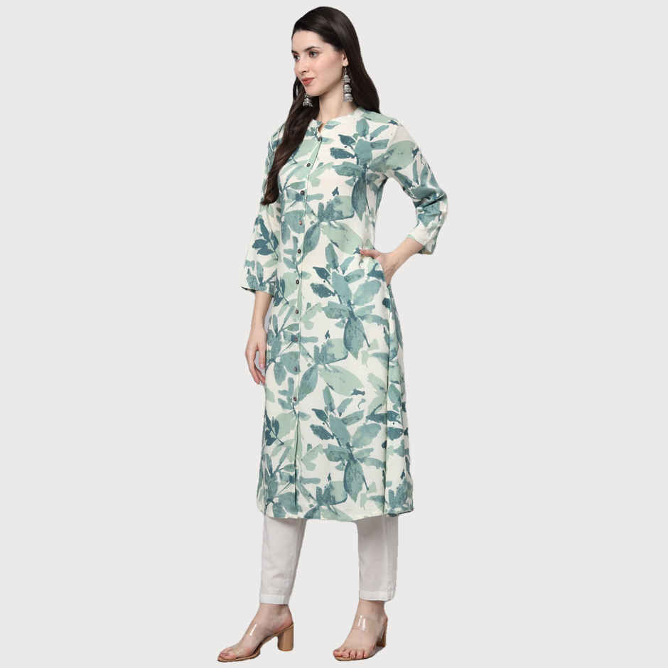 Divena Women s A-Line White Rayon Kurta | DBK1356 | S
