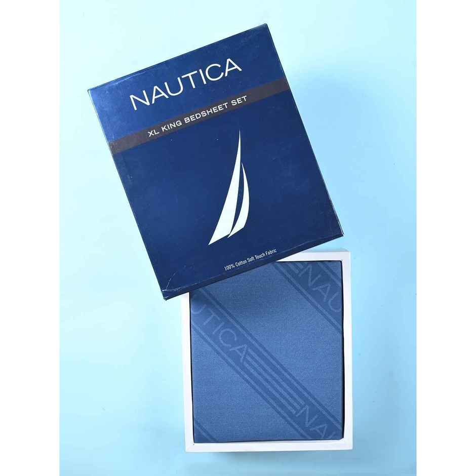 Nautica Super Soft 100% Cotton King Bedsheet And 2 Pillow Covers -3pc Set | Bristol Stripe-Navy