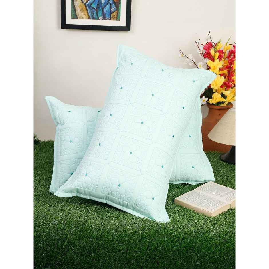 Hosta Homes Pure Cotton Green Embroidred Pillow Covers Pack of 2