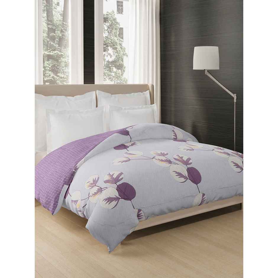 STATUS Reversible Floral Printed Comforter | Grey Lilac - 215 cm x 220 cm