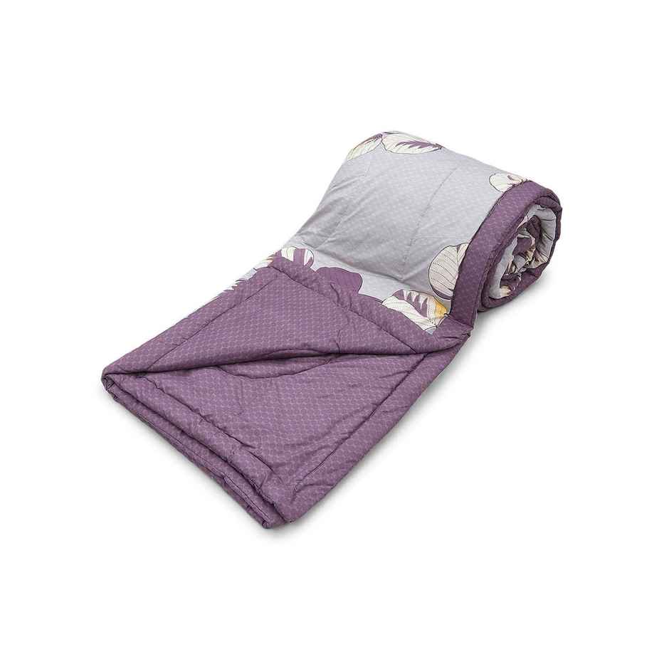 STATUS Reversible Floral Printed Comforter | Grey Lilac - 215 cm x 220 cm