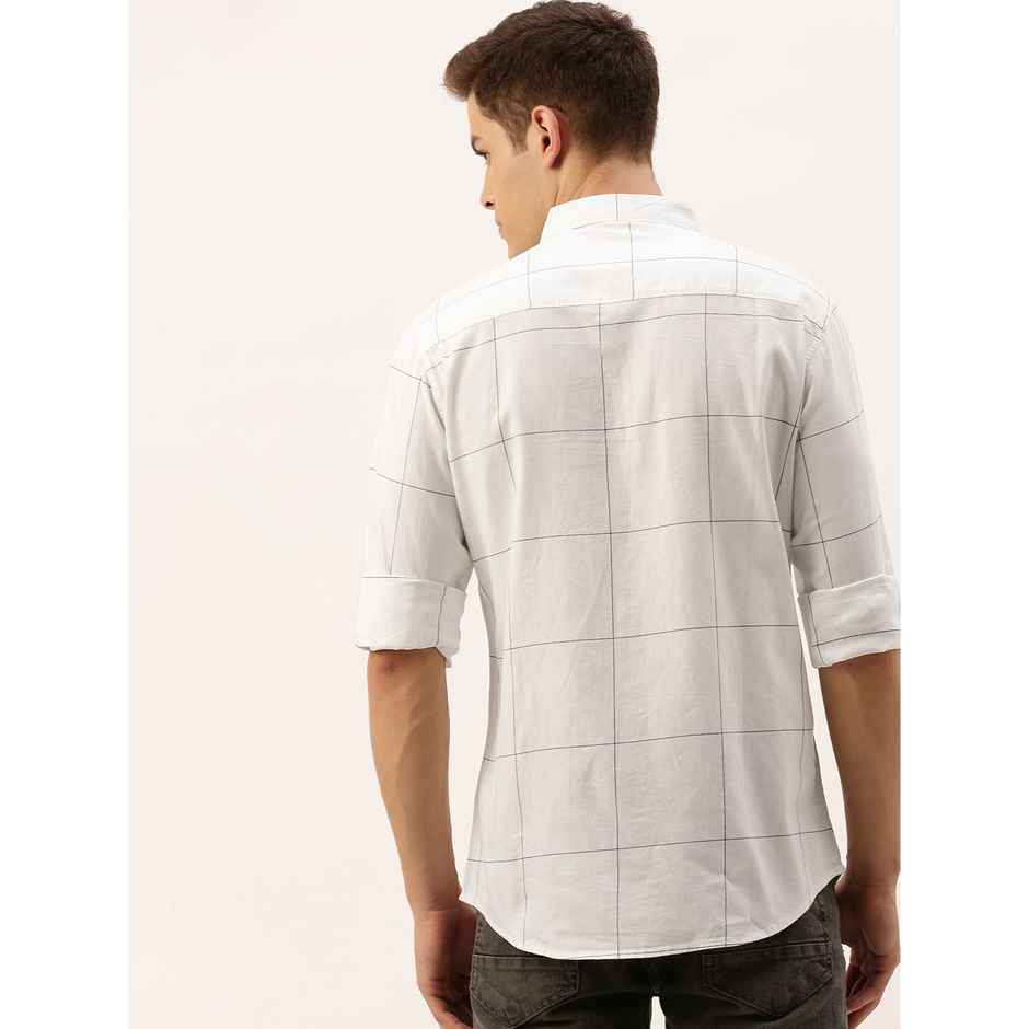 The Indian Garage Co Men's Slim Fit Checkered Casual Shirt | White - M