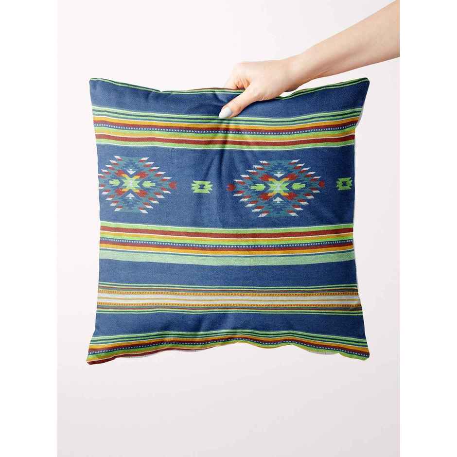 Bianca Decorative Hand Loom Cotton Jute Cushion Covers | 16 X16 Size | Ornamental | Blue, Multi