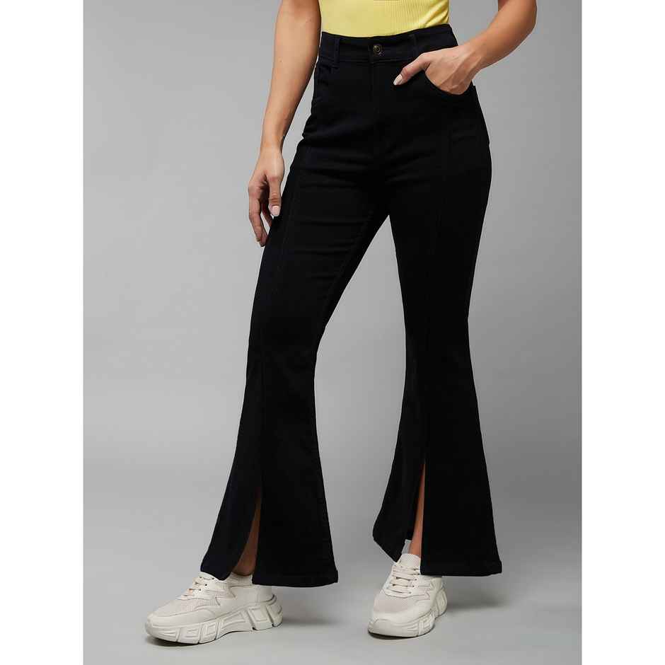 Miss Chase Women s Stinging Scorpion Slitted Bootcut Jeans | Black | 28