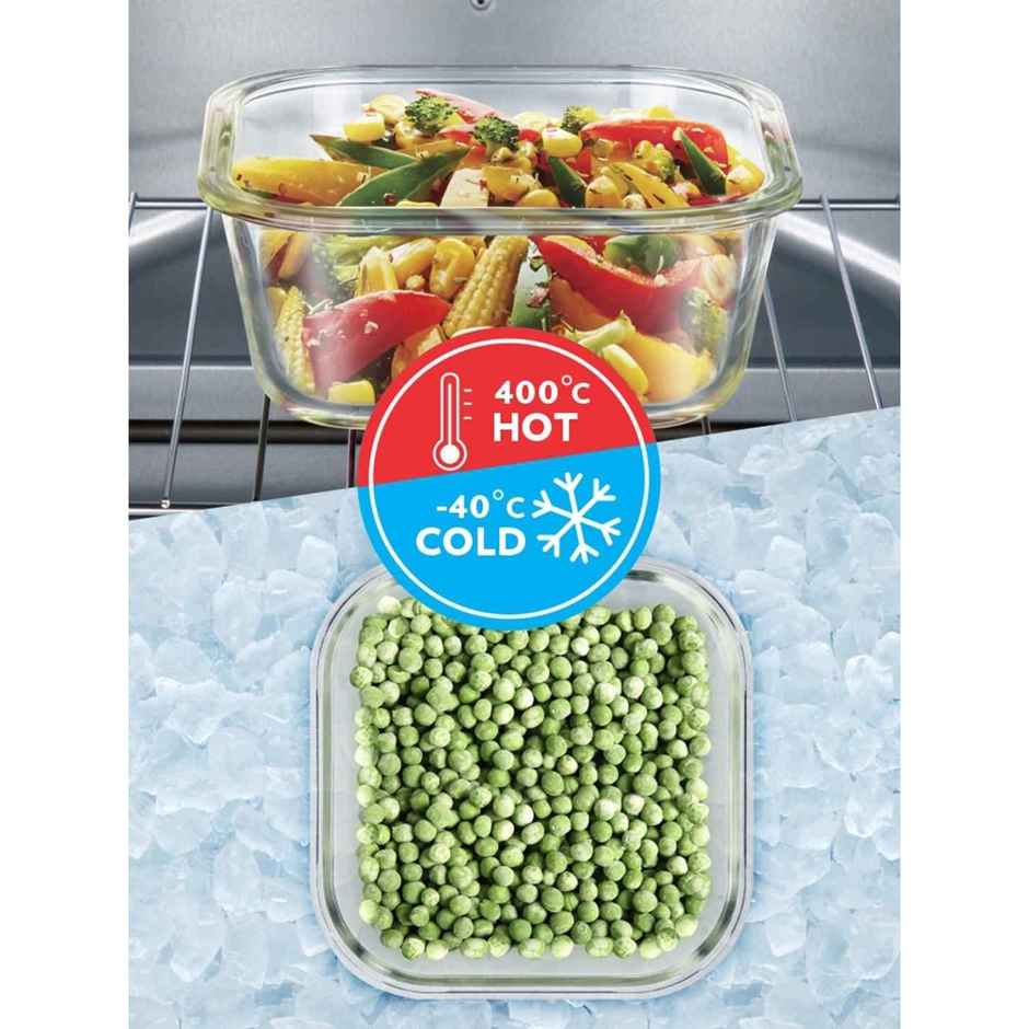 Borosil Square Lunch Box With Bag (320 ml + 320 ml) | Borosilicate Glass