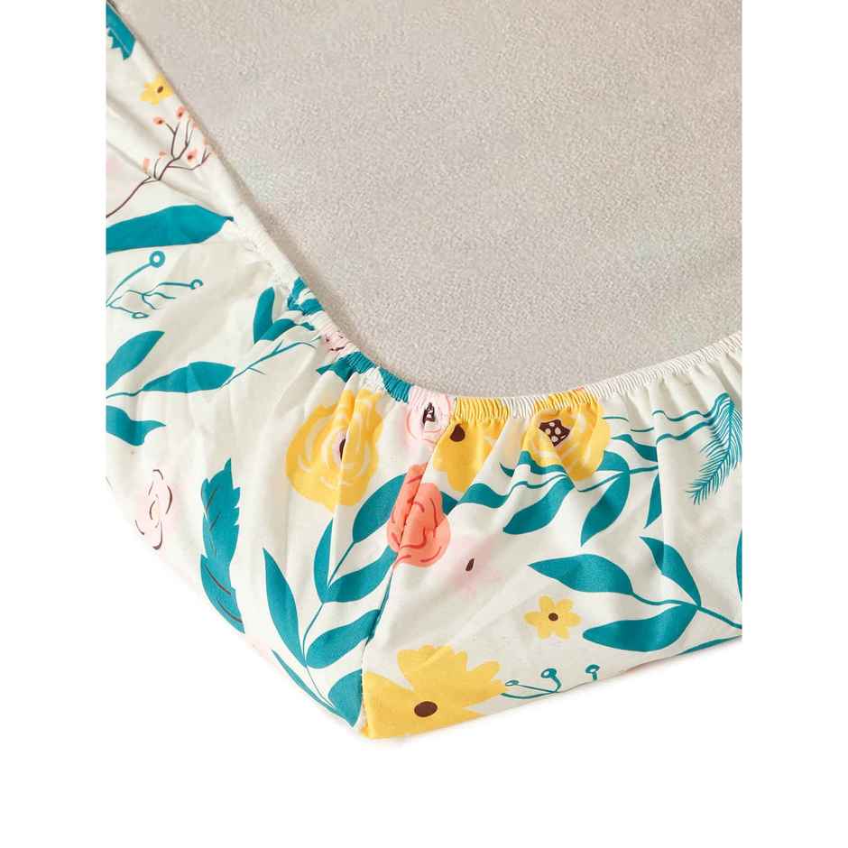 Status Imperial Corner Fitted Bedsheet | Coral Bloom & Teal | 198 x 182 cm