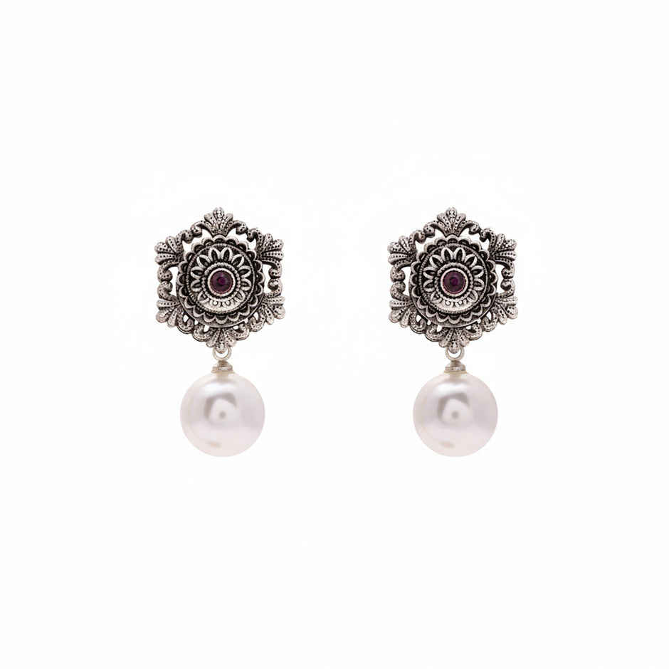 Priyaasi Silver oxidised stone studded drop earring for women
