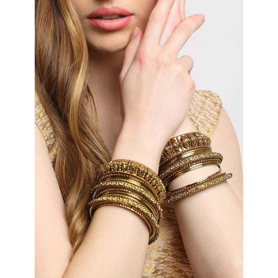 Shining Diva Fashion Antique Gold Plated Set of 26 Stylish Traditional Bangle for Women 11189b-2.8
