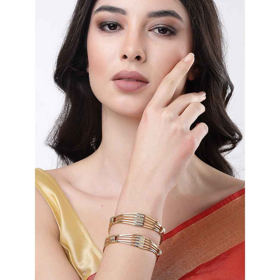 NVR Women's Set of 2 Gold Plated American Diamond-studded Bangles | NVR2345-L