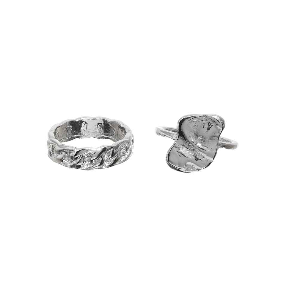 Prita By Priyassi Black Artificial Stone Silver Plated Ring | Set Of 2