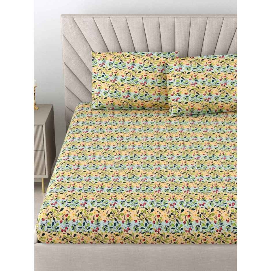 Bombay Dyeing Dream Lover 104 TC 100% Cotton Green & Blue Double Size Bedsheet with 2 Pillow Cover