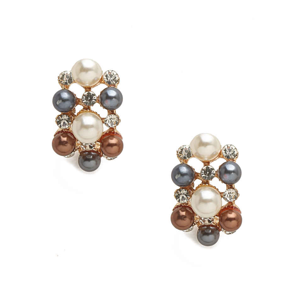 YouBella Gold-Plated Brown & White Stone-Studded Jewellery Set (YBNK - 50347)