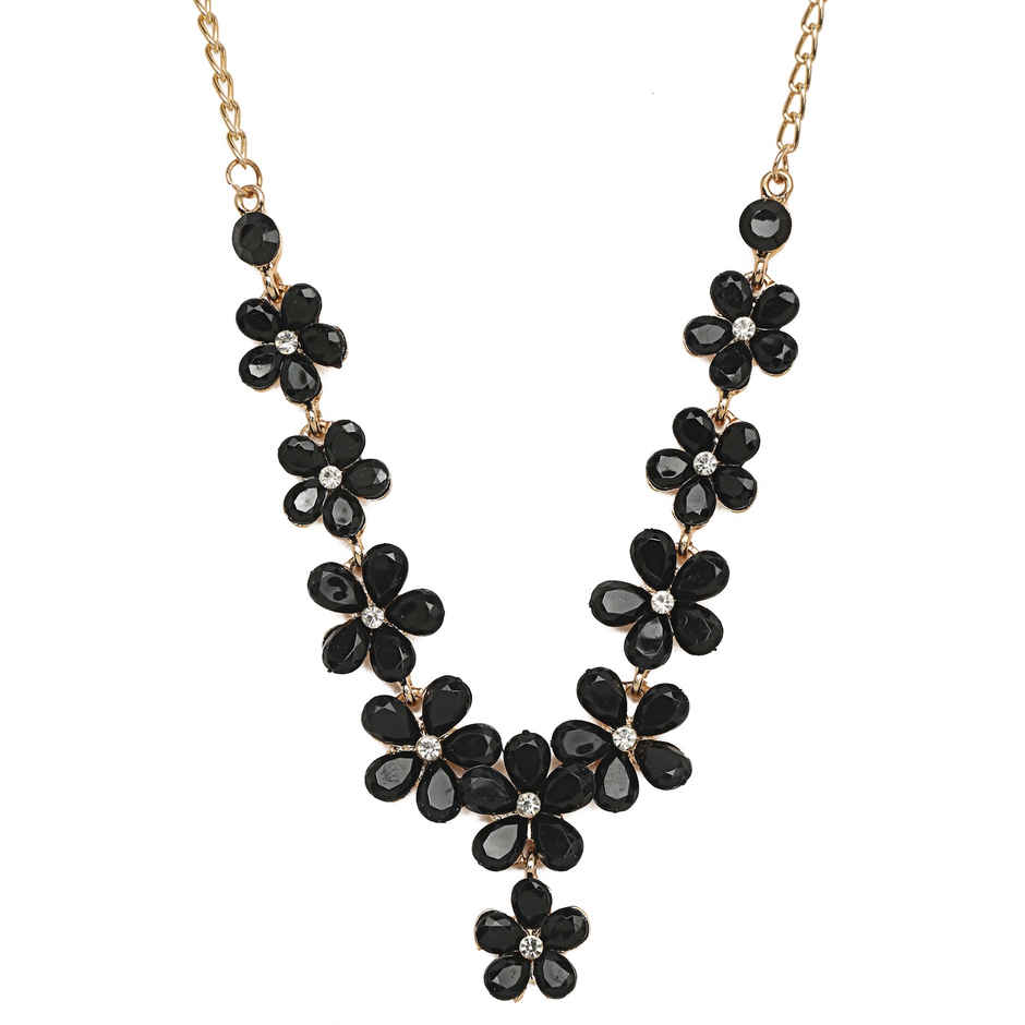 Youbella Crystal Necklace Jewellery Set With Earrings For Girls/Women (Black)(Ybnk - 5766)