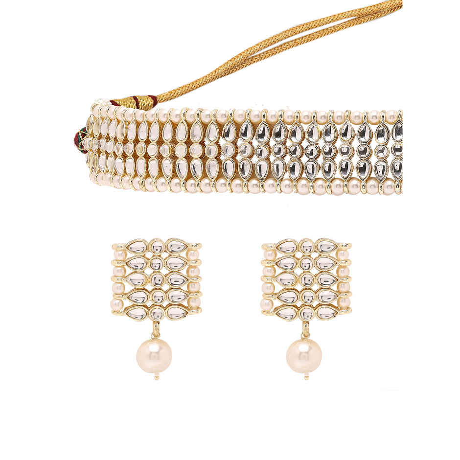 Priyaasi A Charming Kundans And Pearl Combo Choker Set