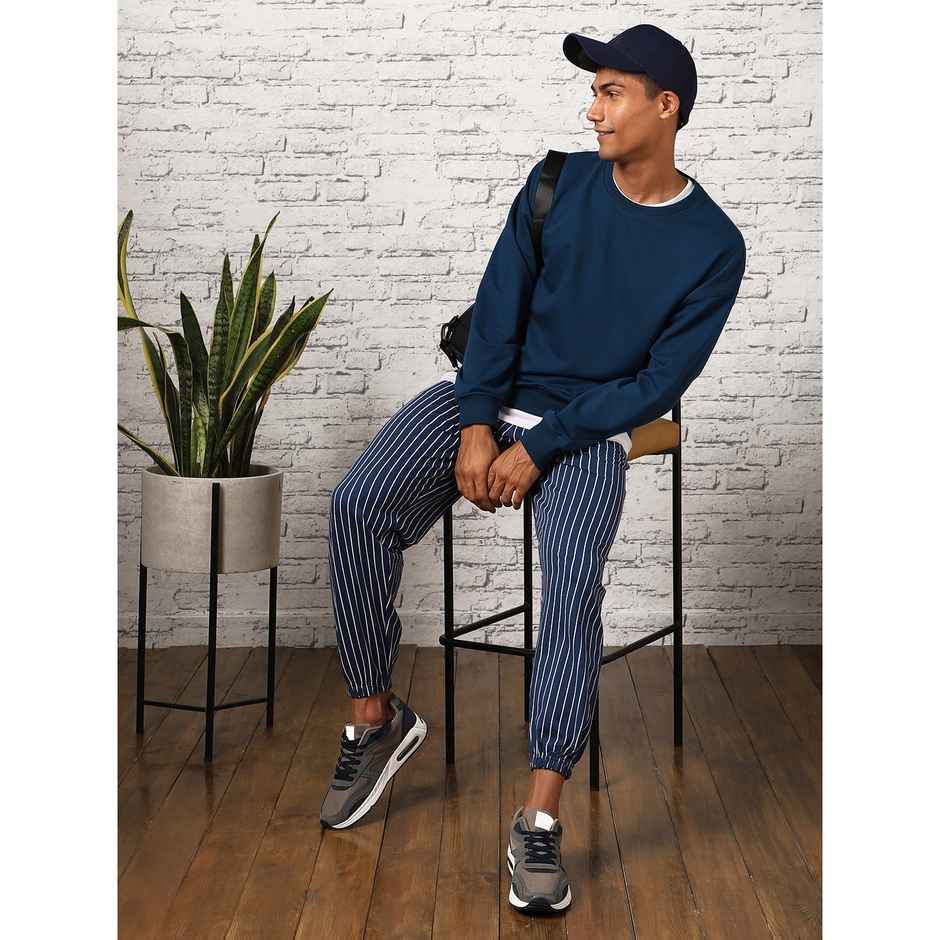 Nobero Men's Oversized Solid Sweatshirt | Navy Blue - XL