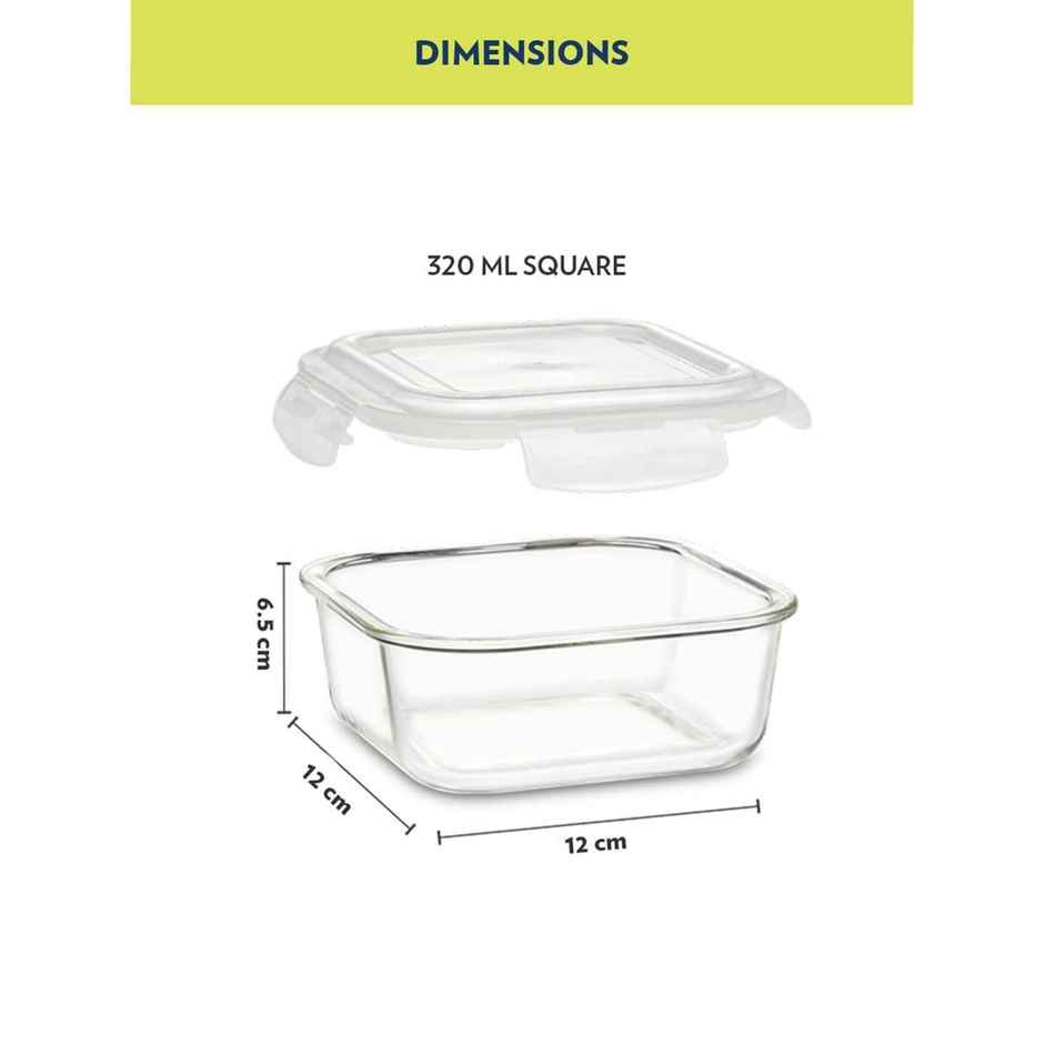 Borosil Alfa Lunchbox | 3 Pcs Glass Set | 320 ml x 3 Square