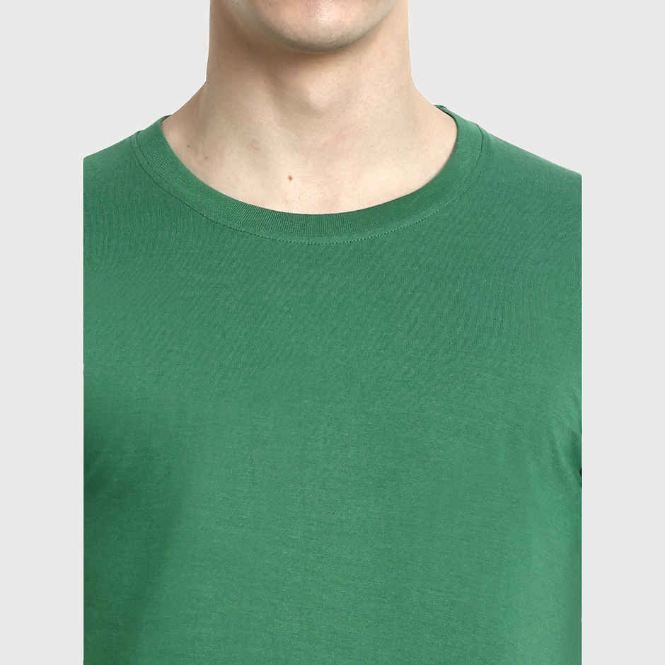 hummel Men's Cam Round Neck Solid Regular Fit Cotton Poly T-shirt | Green - L