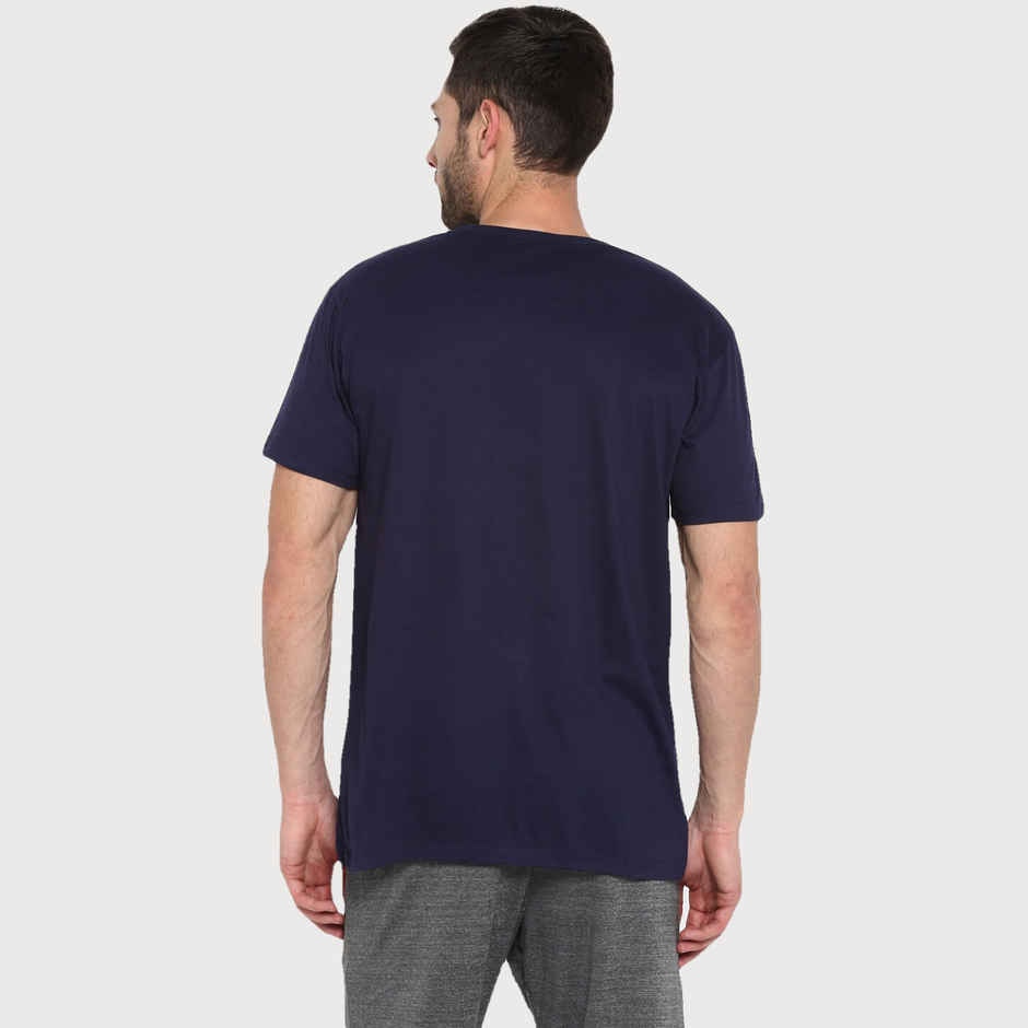 hummel Men's Go Logo Round Neck Solid Regular Fit Cotton Poly T-shirt | Marine - L