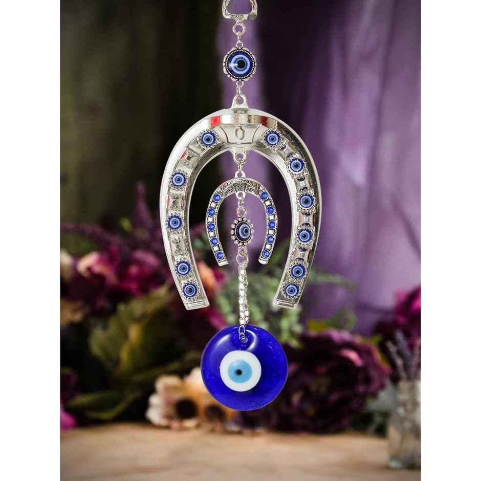 TIED RIBBONS Horse Shoe Evil Eye Wall Hanging | Dark Blue