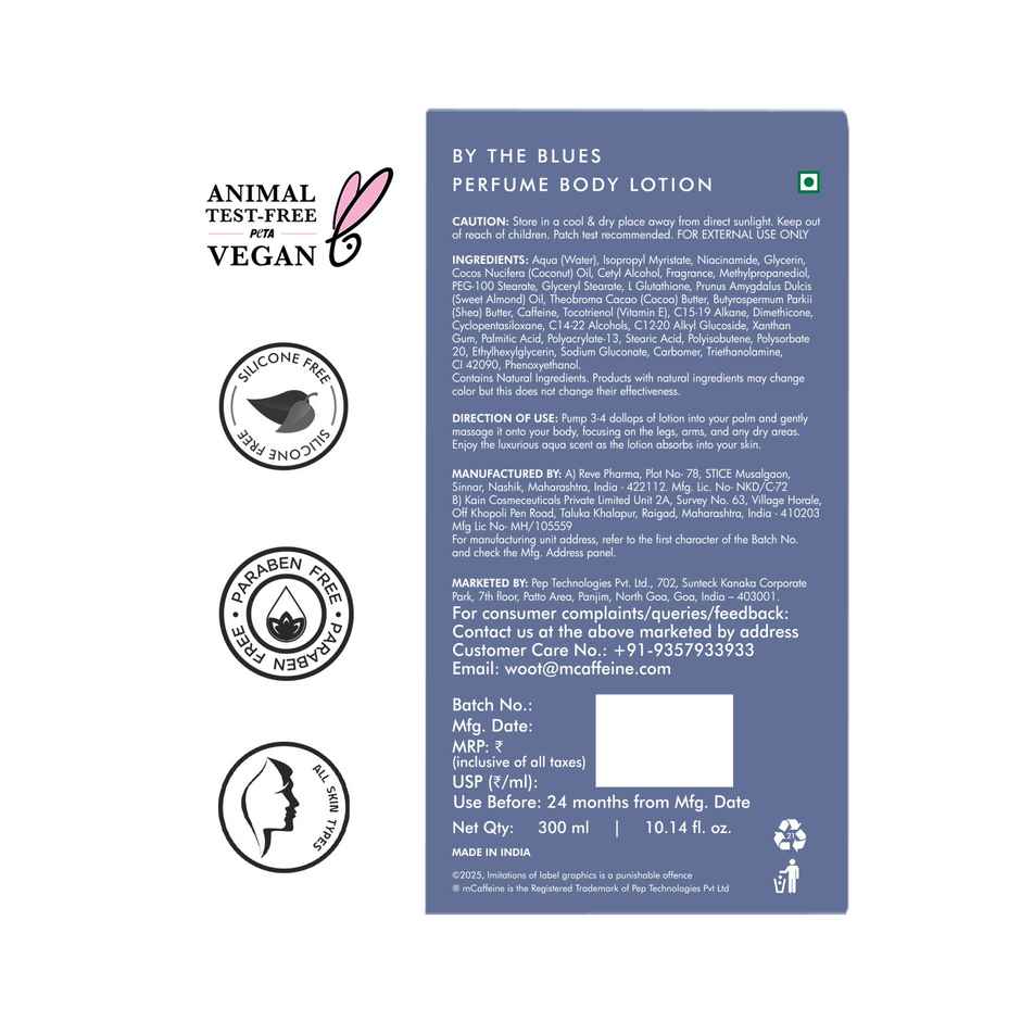 Mcaffeine By the Blues Brightening Perfume Body Lotion 5% Niacinamide- Longlasting Aquatic Scent