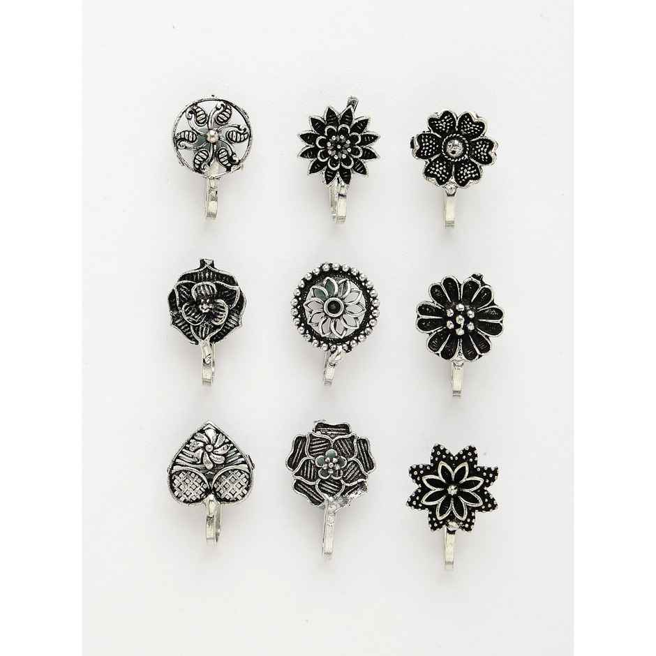NVR Women's Set of 9 Silver-plated German Silver Nose Pins | NVR2661