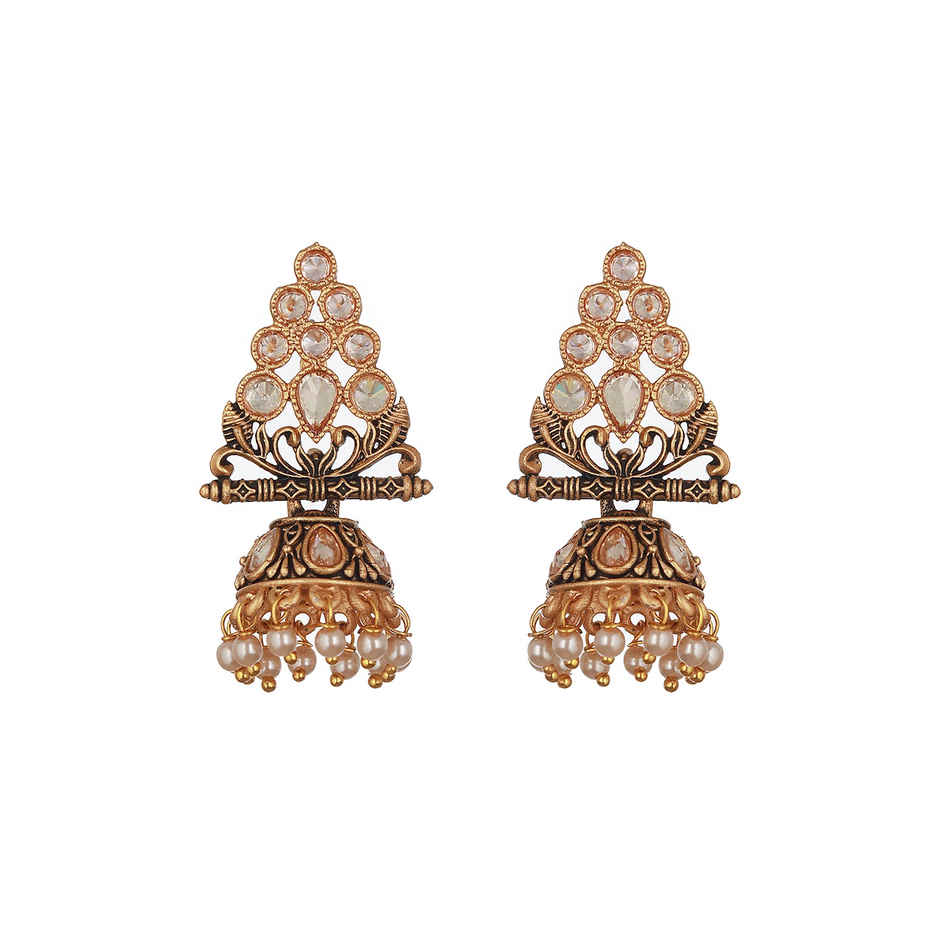Aatmana Gold-Plated Kundan Studded Triangular Shaped Jhumka Earrings