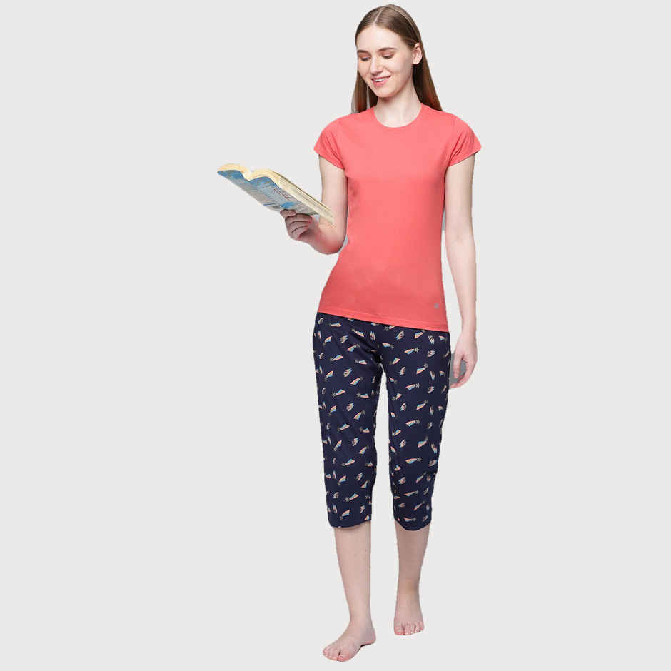 Kryptic Women's Cotton Printed Capri | Navy - L