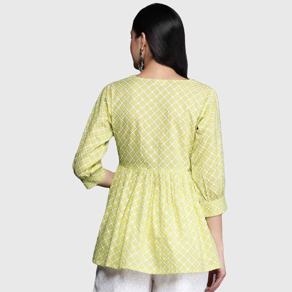 Libas Women Green Cotton A-Line Kurti - 26463L