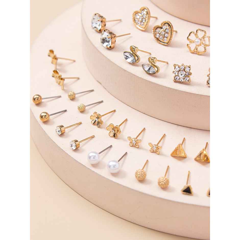 Shining Diva Fashion 30 Pairs Combo Set Stylish Crystal Pearl Earrings for Women and Girls 14784er